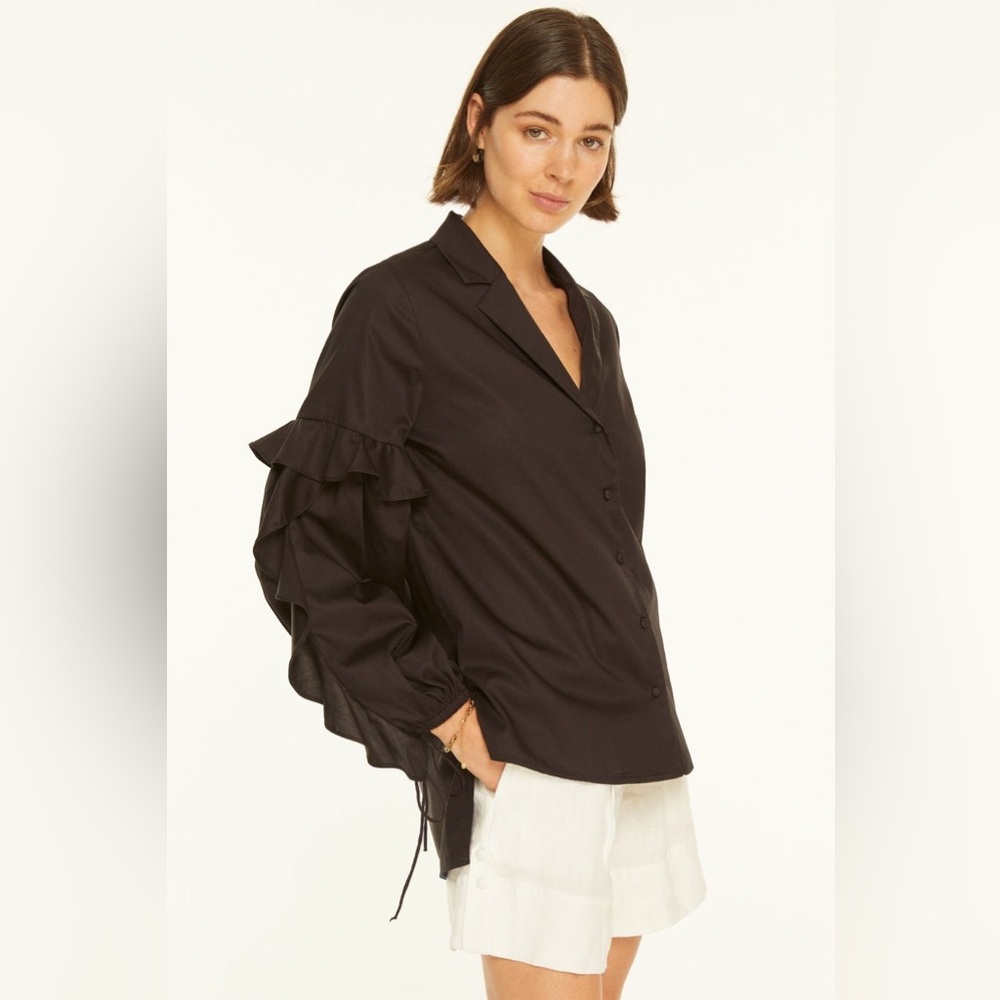 NWT HARSHMAN VIVONA TUNIC Black Button-Up Shirt with Blue Trim Size XS